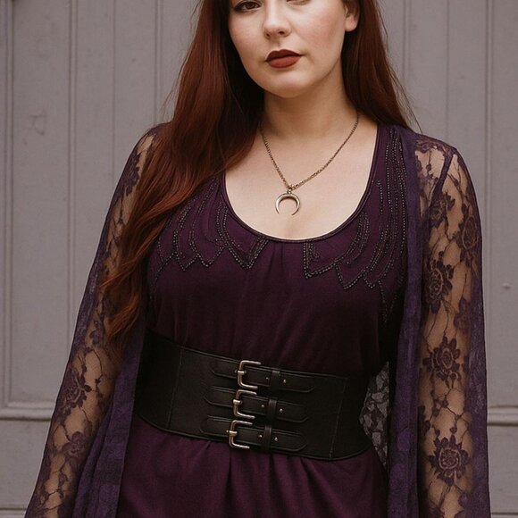 VTG Y2K Purple Beaded Knit Tank Tunic Minidress M Fairy Whimsigoth Grunge Witch - Picture 1 of 12